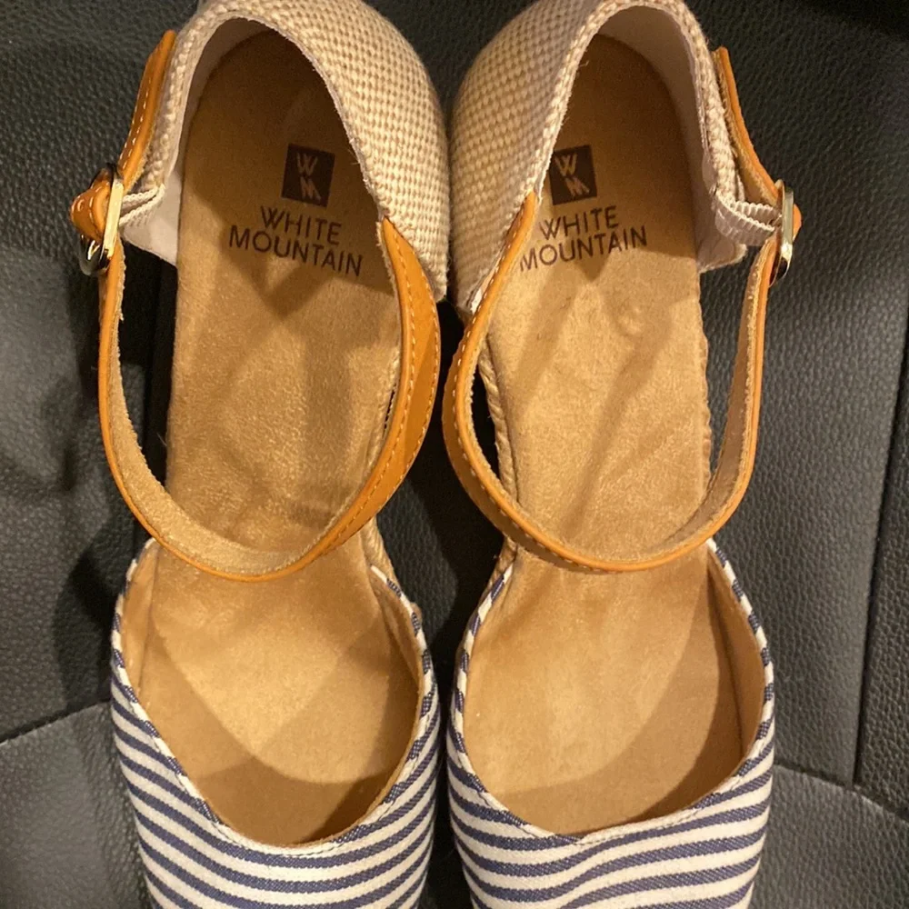 White Mountain striped denim espadrille wedges